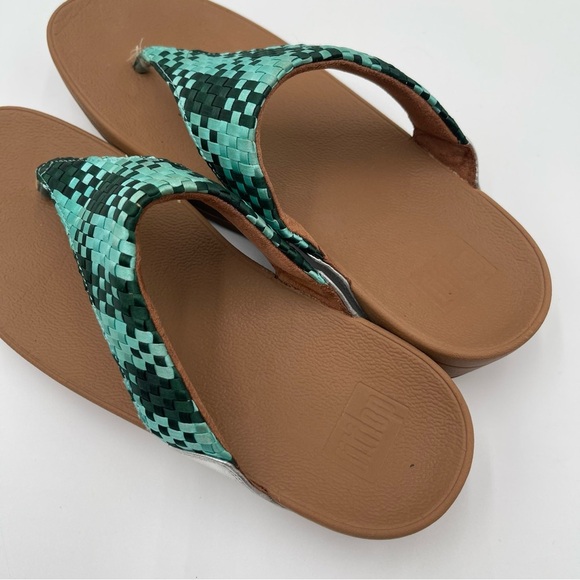Fitflop Lulu Silky Weave Green Wedge Thong Sandals Women’s size 10 Comfort - Picture 9 of 13